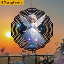 1个身穿白色连衣裙的3D天使，在星空下翩翩起舞。尺寸为10英寸*10英寸，带旋转挂钩，可360°旋转，DIY创意风车，是送给亲朋好友的理想节日礼物。 - A - 查看 5