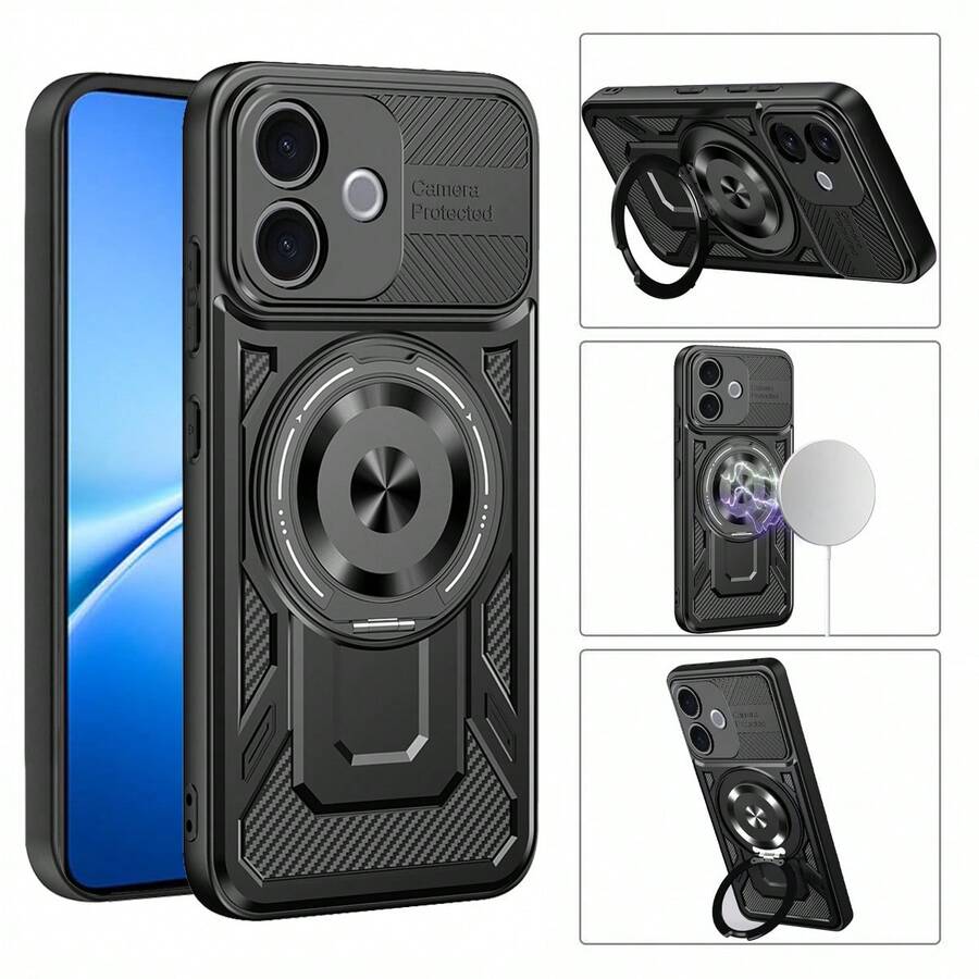 For V 60 LITE Case, Built-In 360°Rotate Magnetic Ring Stand Shockproof Protective Phone Case For V 60 Lite Phone Case - Black - View 1