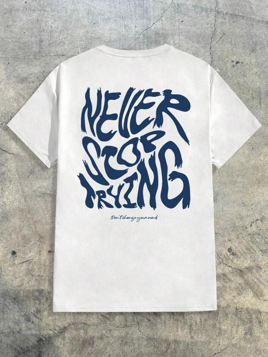 AXEPEAK Men's Casual Short Sleeve T-Shirt With Round Neck And Slogan Print, Summer Urban Style - 白色 3 - 查看 1
