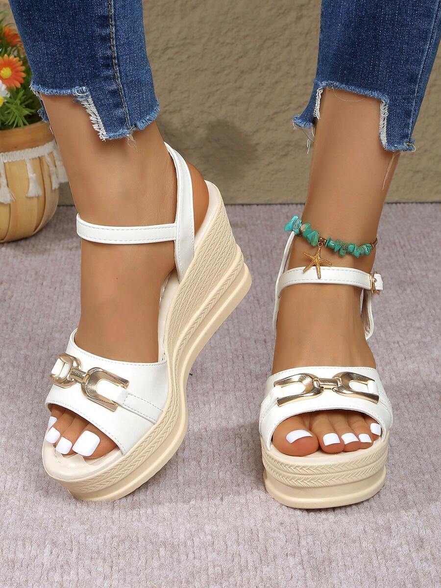 Women's Soft Wedge Heel Sandals, New Summer Slimming High Heel Casual Versatile Comfortable Platform Sandals - White - View 1