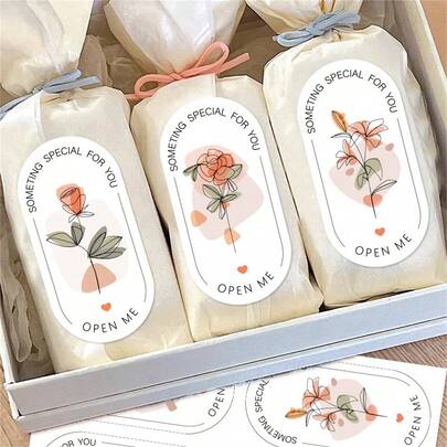 100Pcs Gift Packaging Supplies Flower Shaped Thank You Stickers Set Decorative Gift Box Seal Labels Self Adhesive Wrapping Tags For Valentines Day Birthday Wedding Party Boutique Festival Decoration Supplies