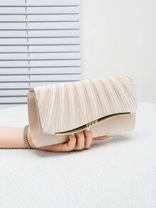 Túi xách dự tiệc thanh lịch viền kim loại, túi đeo vai/cầm tay thời trang Hàn Quốc dành cho nữ, khóa nam châm, túi đeo chéo nhẹ phù hợp cho công sở, đám cưới, dạ hội, tiệc tùng, họp mặt ngày lễ. - Màu be - Xem 3