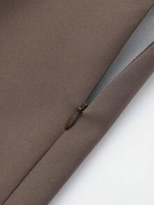 Falda pantalón negra de unicolor minimalista para uso casual, oficina y viajes, con hebilla y cinturón, para verano - Café integral - Ver 4