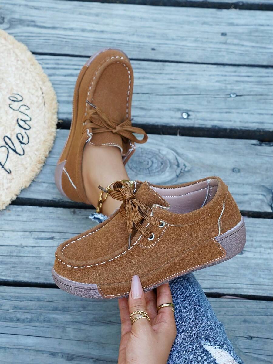 Women's Slip-On Loafer Shoes, Round Toe Mokassin Boat Shoes, Flat-Bottom Casual Walking Shoes, Suitable For Daily, Office, And Semi-Formal Occasions. - 棕色 - 查看 1
