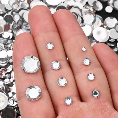 3-12mm Mixed Size Silver Rhinestone Flat Back Gems, Suitable For Jewelry DIY, Nail Art, Clothing, Crafts, Sewing, Glitter Decoration
