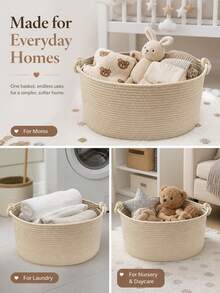 1pc Foldable Handwoven Laundry Basket With Handle, Suitable For Living Room, Bedroom, Laundry Area To Store Miscellaneous Items, Dirty Clothes, Bathroom Towels, Selected Home Goods - Multicolor - View 5