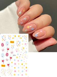 FULL BEAUTY 2pcs/Set Korean Style Mini Dotted Star Stickers, Cute Heart Fingerprint Design Nail Art Decals, Summer Nail Decorations - Multicolor - View 3