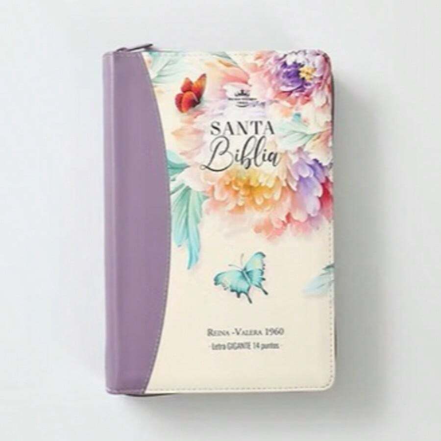 Bible RVR1960 Large Letter With Zipper And Index – Purple Leatherette With Butterfly - Single Book - View 1