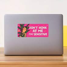 1PC Don't Honk At Me I'm Sensitive Vinyl Sticker, Waterproof Cute Worm Quote Decal With Pink Bumper Style Design, Plant Illustration And Funny Driving Mood Text For Car Window, Laptop, Water Bottle, Notebook And Tumbler Decor - S2166 - View 7