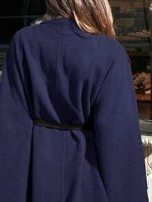 Abrigo de lana con cuello alto, mangas de murciélago, cintura ceñida para mujer en otoño/invierno - Azul marino - Ver 7