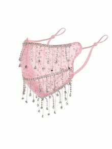1pc Women's Fashion Faux Crystal Tassel Breathable High-Aesthetic Half Face Mask, Suitable For Party And Banquet Matching - Multicolor - View 12