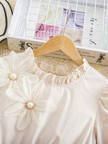 2pcs/Set Girls 3D Floral Print Short Sleeve Top And Straight Leg Pants With Belt, Casual Fashion - Lilac Purple - View 6