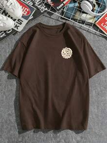 AnChiStreetwear - 大码男士时尚休闲印花宽松短袖T恤 - 咖啡棕 - 查看 4
