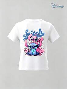 Boys' Disney Lilo & Stitch T-Shirt, Kids Cute Love Couple Graphic Tee, Soft Breathable Casual Top For Boys, Perfect For Everyday Play, Playdates, Theme Parks, Backyard Fun & After-School Activities - 白色 - 查看 2