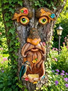 Comedero de pájaros con cara de árbol, decoración de resina de anciano abrazando árbol, escultura de jardín onírica, comedero de pájaros para el patio, decoración de cara de árbol para exteriores adecuada para patio, jardín trasero, bosque, jardín, comedero perfecto para pájaros silvestres, regalo de jardinería único para amantes de la naturaleza - B - Ver 9