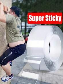 1 rollo de cinta adhesiva de doble cara de alta viscosidad y nanotecnología, no deja rastro al pegar artículos, no daña las paredes, adhesivo fuerte, talla grande que los ganchos, lavable, reutilizable, impermeable, adecuado para múltiples escenarios - transparente - Ver 7