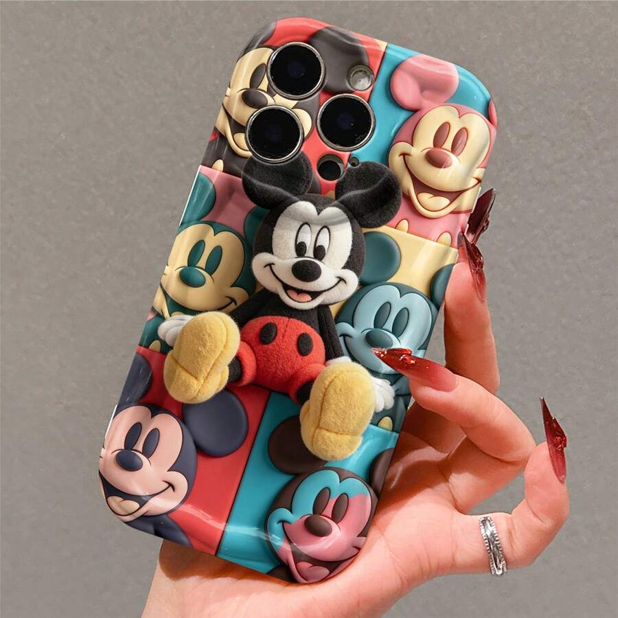 Disney Mickey Mouse Phone Case, Official Mickey Character Design, Mickey Sitting In Plush Texture On A Colorful Mickey-Patterned Background Protective Cover. Compatible With IPhone 17, 16, 15, 14, 13, 12, 11 Pro Series, Featuring The Cheerful Mouse Surrounded By Vibrant Mickey Silhouettes, Perfect For Mickey Fans And Disney Lovers, Ideal For Birthdays, Holidays, Anniversaries, Graduation Gifts, Or Any Special Occasion To Surprise Family, Friends, Classmates, And Loved Ones. - trắng - Xem 1