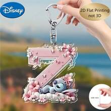 Disney 2D飞机，2D飞机印刷，1个迪士尼亚克力钥匙扣，26个英文字母，史迪奇粉色花朵图案设计，可爱包包钥匙扣，情侣钥匙扣，汽车钥匙扣，史迪奇粉丝生日礼物，2D飞机，节日完美之选 - 彩色 - 查看 23