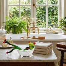 1pc Whimsical Bathtub Frog Statue, Unique Frog Bathing Decor, Suitable For Indoor And Outdoor Decoration - Bathtub Frog - View 1