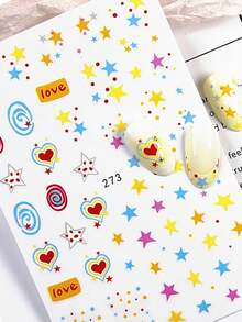 FULL BEAUTY 2pcs/Set Korean Style Mini Dotted Star Stickers, Cute Heart Fingerprint Design Nail Art Decals, Summer Nail Decorations - Multicolor - View 5