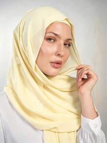 1 pieza Hiyab de gasa 3 en 1 de uso rápido con imán incorporado y gorro interior/Hiyab de una pieza de uso rápido - Sin necesidad de alfileres, ajuste antideslizante, uso instantáneo - Amarillo limón - Ver 6