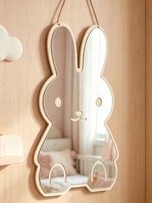 1 pieza Espejo decorativo con marco de madera con diseño de conejo lindo, adecuado para decoración de pared de habitación de niña, decoración de guardería de bebé - Multicolor - Ver 2