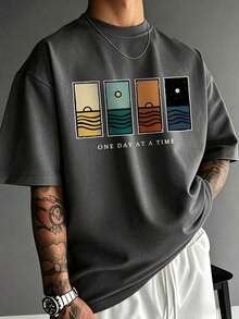 Compatible With The Minimalist Printed Short-Sleeved T-Shirt For Men, Comfortable And Breathable, Suitable For Summer, Fashionable. - 深灰色 - 查看 1