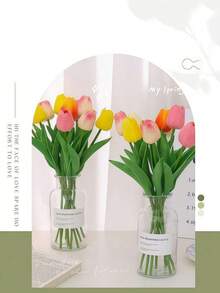 1/6/12/15 piezas de tulipanes artificiales - Múltiples colores disponibles, perfectos para la decoración de la sala de estar y la mesa del comedor. Decoración del hogar de estilo nórdico resistente al sol, ideal para celebraciones de aniversario y arreglos de fiesta. - Multicolor - Ver 5