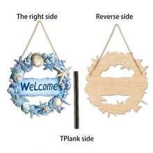 1pc Summer Ocean Style Shell WELCOME Wooden Hanging Sign, Coastal Style Porch Door Wall Decor - Multicolor - View 5