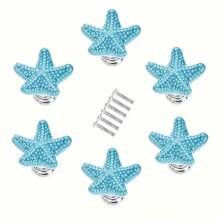 2pcs Cartoon Starfish Ceramic Drawer Cabinet Knobs, Children's Bedroom Wardrobe Decorative Starfish Pulls, Elegant Furniture Cabinet Door Handles, Kids Room Closet Drawer Ceramic Knobs - Multicolor - View 5