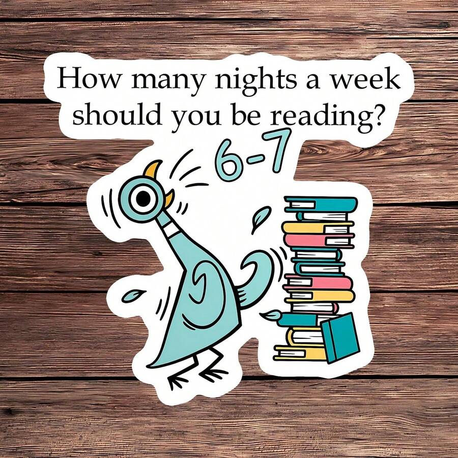 1 Buah Stiker Vinyl "Berapa Malam Seminggu Sebaiknya Anda Membaca?", Stiker Humor Membaca Tahan Air dengan Gambar Burung Kartun Lucu dan Tumpukan Buku untuk Guru, Pembaca, Laptop, Botol Minum, Buku Catatan, Dekorasi Jurnal - S2040 - View 1