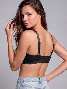 3 piezas Sujetadores de algodón sólidos con cierre frontal cómodo y sin cables, con copas suaves y tirantes ajustables para mujeres con escote en V - Multicolor - Ver 9