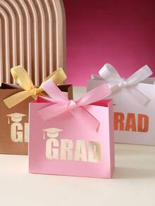 10pcs/Set Graduation Gift Box With "GRAD" Foil Print Design, Multi-Color Celebration Favors With Ribbon & Bow, Metal Texture Souvenir Bag, Festive Decoration - View 4