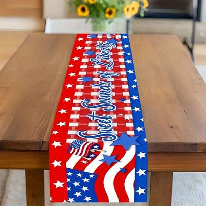 1pc, Sweet Voice Of Freedom, July 4th Independence Day Polyester Rectangle Tablecloth, Suitable For Country/Modern Style Kitchen, Dining, Coffee Tables, Cabinets, Holiday Party Decor, Romantic Home Decor