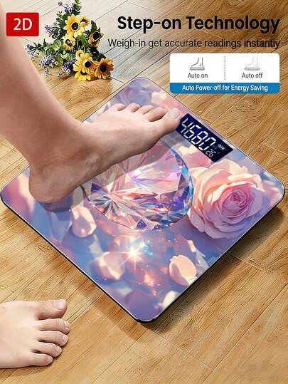 1pc LED Display Electronic Scale, Flat 2D Brilliant Diamond Bathroom Scale, Decorative Weighing Platform - Suitable For Long-Term Use, Meets Household Weighing Needs, Uses AAA Batteries (Batteries Not Included)