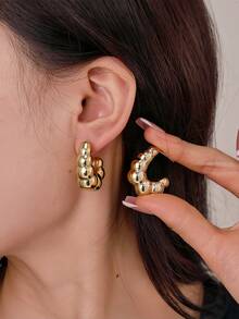 6/18pcs Geometric Symmetrical Petal Gold-Plated Earring Set For Women, Including Heart, Teardrop, C-Shaped, Floral, Exaggerated Earrings - Yellow Gold - View 5