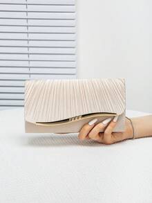 Túi xách dự tiệc thanh lịch viền kim loại, túi đeo vai/cầm tay thời trang Hàn Quốc dành cho nữ, khóa nam châm, túi đeo chéo nhẹ phù hợp cho công sở, đám cưới, dạ hội, tiệc tùng, họp mặt ngày lễ. - Màu be - Xem 8
