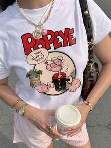 Women's 100% Cotton T-Shirts 2026, Women's Casual T-Shirt With Colorful Letter And Cartoon Character Print, Round Neck, Short Sleeve, Spring/Summer, Versatile For Everyday Use, Pink Hen Party - White - View 12