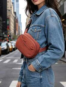 Solid Color Nylon Fabric Fashion Mini Solid Color Canvas Versatile Simple Travel Chest Bag, Fashion Phone Pouch Coin Purse, Sporty - Pink - View 7