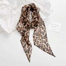 Women's Leopard Print Lightweight Scarf, Silky Soft Neck Wrap, Versatile Headband & Accessory, Casual Daily Wear - Coffee Brown - View 4