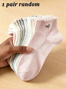 1/5 paires de chaussettes montantes femme avec volants et nœud en forme de cœur - respirantes, confortables, douces - convient pour le port quotidien, le travail, la maison - toutes saisons - Multicolore - Voir 9