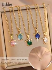 Hihho 1pc Ocean Series Summer Limited Edition Colorful Sea Turtle Necklace, Elegant Clavicle Chain, Versatile For Daily Wear And Vacation - Baby Turtles - View 1