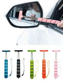 Retractable Car Side Mirror Wiper, Extendable Car Rearview Mirror Wiper, Retractable Car Glass Wiper, Cleaning Tool With Extendable Handle, Portable Accessory For Cleaning Car Interior And Exterior In Rainy And Foggy Weather, Portable Car Glass Cleaning Snow Brush, Length 21 Cm (8.2 In) To 98 Cm (38.6 In) (Max) - A - View 2