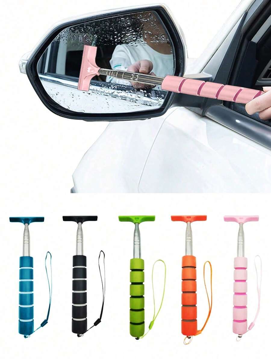 Retractable Car Side Mirror Wiper, Extendable Car Rearview Mirror Wiper, Retractable Car Glass Wiper, Cleaning Tool With Extendable Handle, Portable Accessory For Cleaning Car Interior And Exterior In Rainy And Foggy Weather, Portable Car Glass Cleaning Snow Brush, Length 21 Cm (8.2 In) To 98 Cm (38.6 In) (Max)