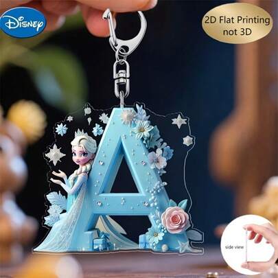  2D Superficie plana, Impresión en superficie plana 2D, 1 llavero acrílico de Disney, 26 letras en inglés, Princesa Elsa de Frozen con diseño de patrón de flores, Llavero de bolso lindo, Llavero de pareja, Llavero de coche, Regalo de cumpleaños para fans de Frozen, 2D Superficie plana, Opción perfecta para vacaciones
