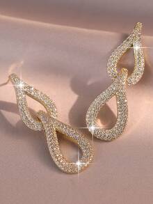 jealous young 1 đôi bông tai cưới dài hình biểu tượng vô cực Fantasy Fashion dành cho nữ, đính đá Cubic Zirconia AAA, trang sức kiểu dáng thả mảnh. - Vàng - Xem 7