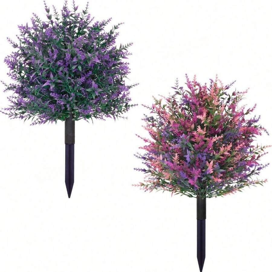 1 Bouquet Purple Lavender With Stakes Set - Realistic Artificial Lavender, Daisy, Eucalyptus Flowers, UV Resistant, Suitable For Spring/Summer Outdoor Decor, Porch, Patio, Balcony, Garden Decoration, Autumn Decor - Multicolor - View 1