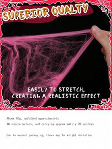 1set-20/60/80/100g,Pink Halloween Spider Webs Decorations With Fake Spiders, Super Stretchy Cobwebs For Halloween Decor Indoor And Outdoor,Super Stretchy Cobwebs - Pink - View 6