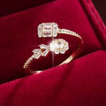 1pc Geometric Flower Adjustable Design Cubic Zirconia Inlaid Ring For Women - Multicolor - View 8