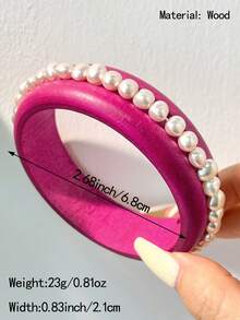 1pc Pink Heart Contrast Color Bracelet With Pearl And Rhinestone Decor, Versatile Style Suitable For Street Fashion, Internet Celebrity Wristband, Valentine's Day Gift, Mother's Day Present - Multicolor B - View 12